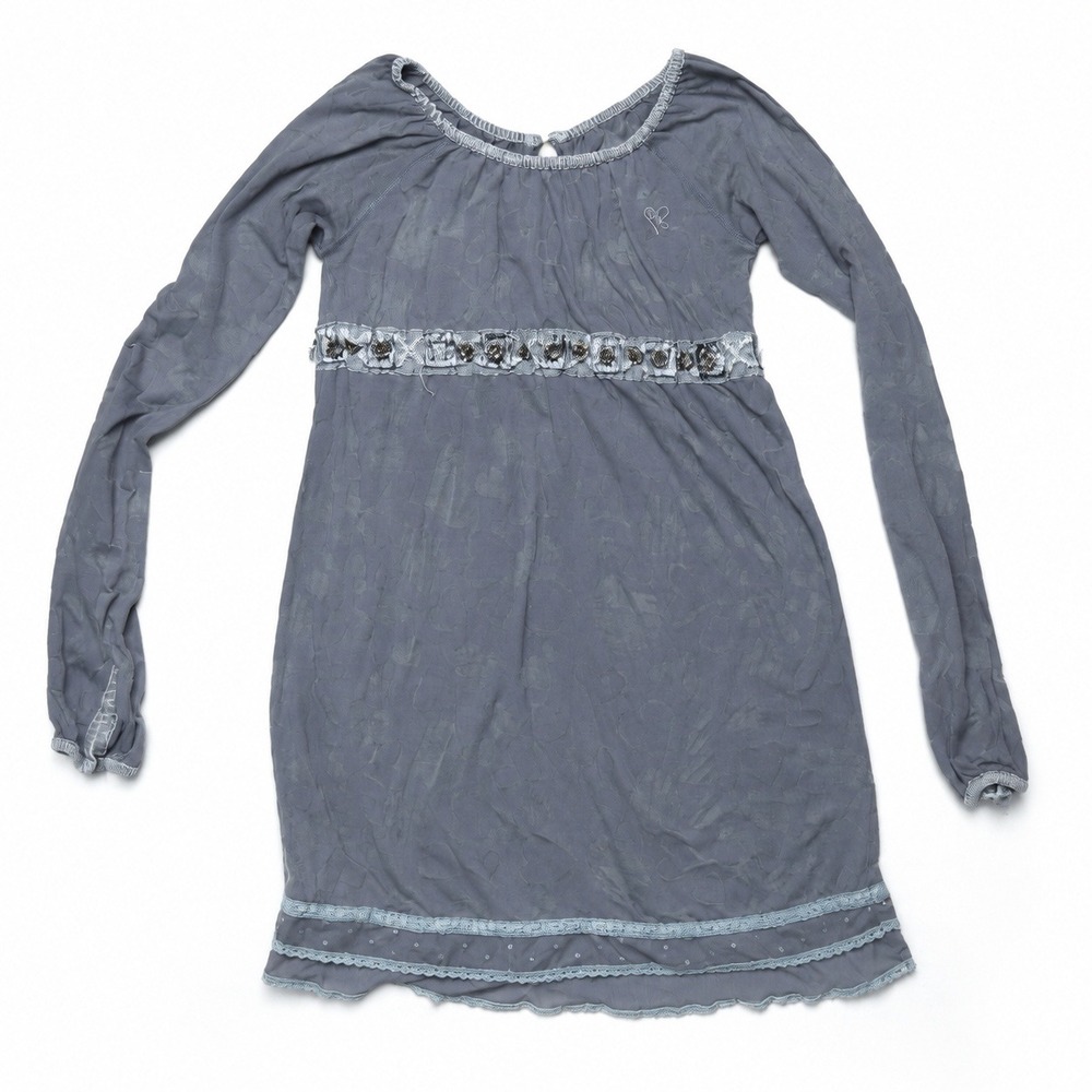 Last Wild Angel Gray Sheer Embellished Top Women's M Y2K Florence Italy